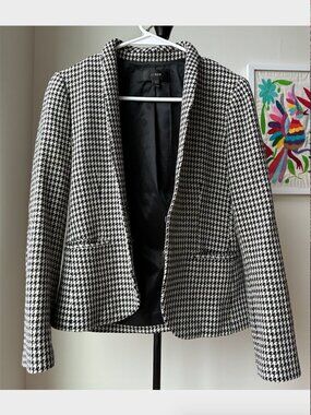 J. Crew Lady Jacket Italian Confetti Houndstooth Black, White, & Colorful-Sz 0